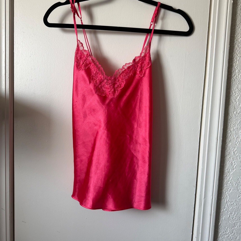 Pink Satin Lace Trim Camisole Apt 9 Top V-Neck Adjustable Straps Size M